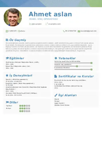 Vinç Operatörü Cv Örnekleri cv indir